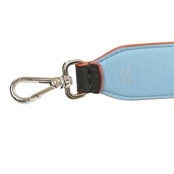 FENDI Logo Bag Shoulder Strap Studs Leather Plastic Brown Blue Orange - Picture 8 of 9